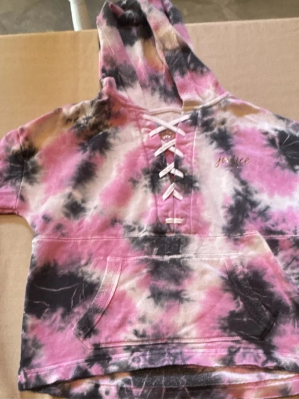 Justice Girls' Pink Tie-Dye Lace-Up Hoodie #50